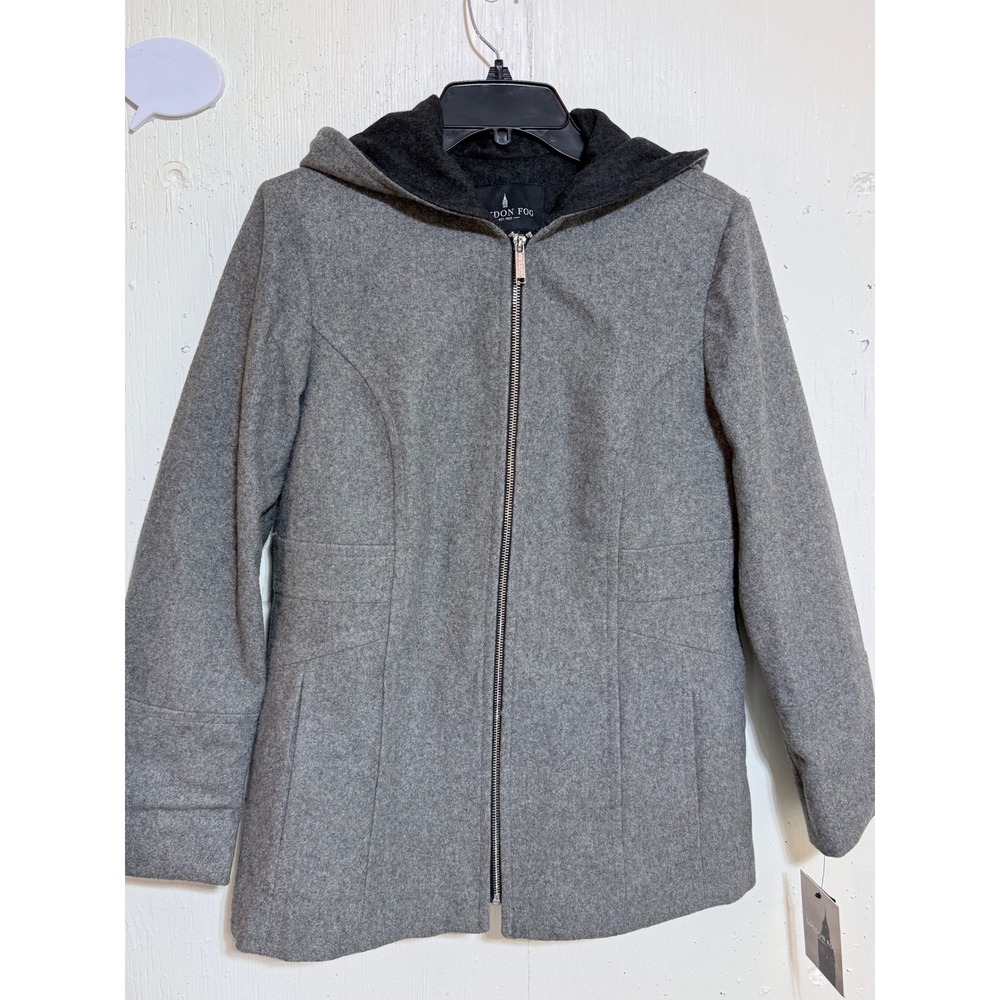 London Fog Womens Grey Wool Blend Hooded Zip Up Jacket Coat PM L141797T74 NWT